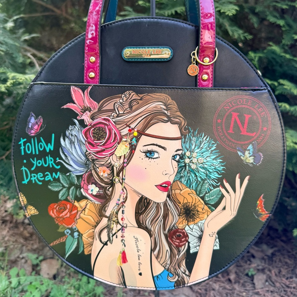 Nicole Lee "Angelina Follows Dream" Round Vegan Leather Handbag